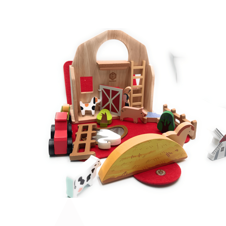 MUVANI Montessori Premium Wooden Farm Playset with Animals and Windmill, Educational Toy, Natural Wood