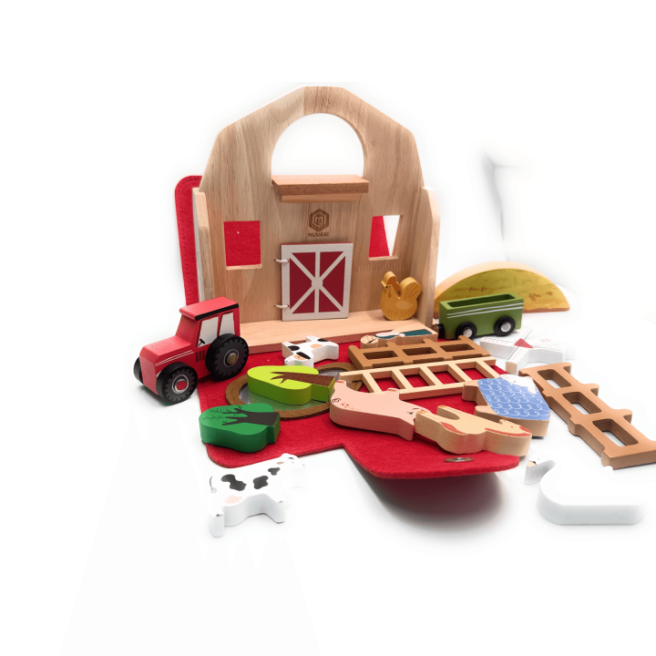 MUVANI Montessori Premium Wooden Farm Playset with Animals and Windmill, Educational Toy, Natural Wood