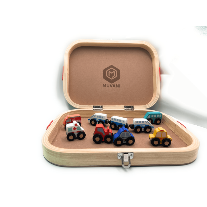 MUVANI Boxed City Wooden Blocks Set, Wooden City Building Blocks with Cars and Roads, Educational Toy