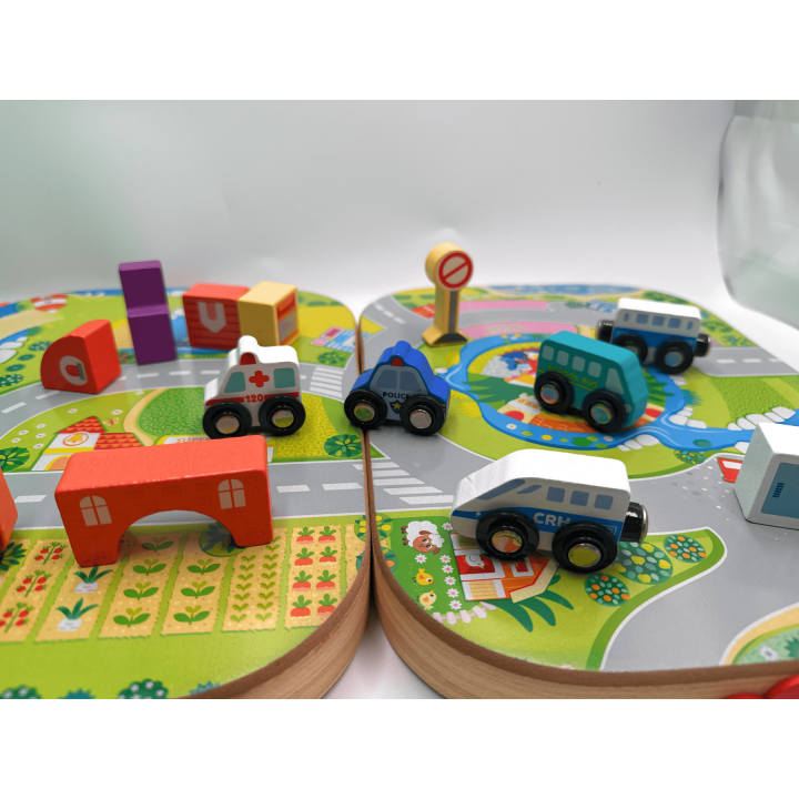 MUVANI Boxed City Wooden Blocks Set, Wooden City Building Blocks with Cars and Roads, Educational Toy