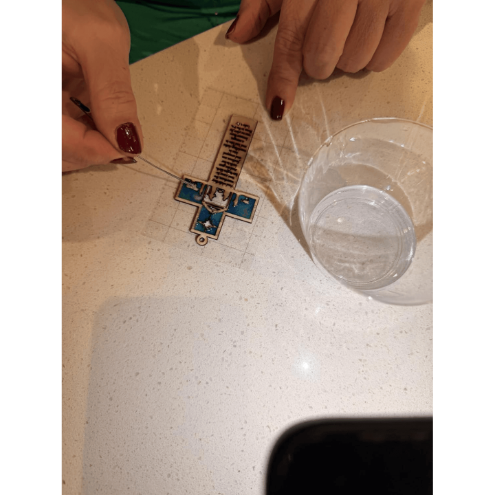 MUVANI Handcrafted Wood and Resin Cross with Nativity Scene, Custom Religious Wall Decor, Blue and Teal Design