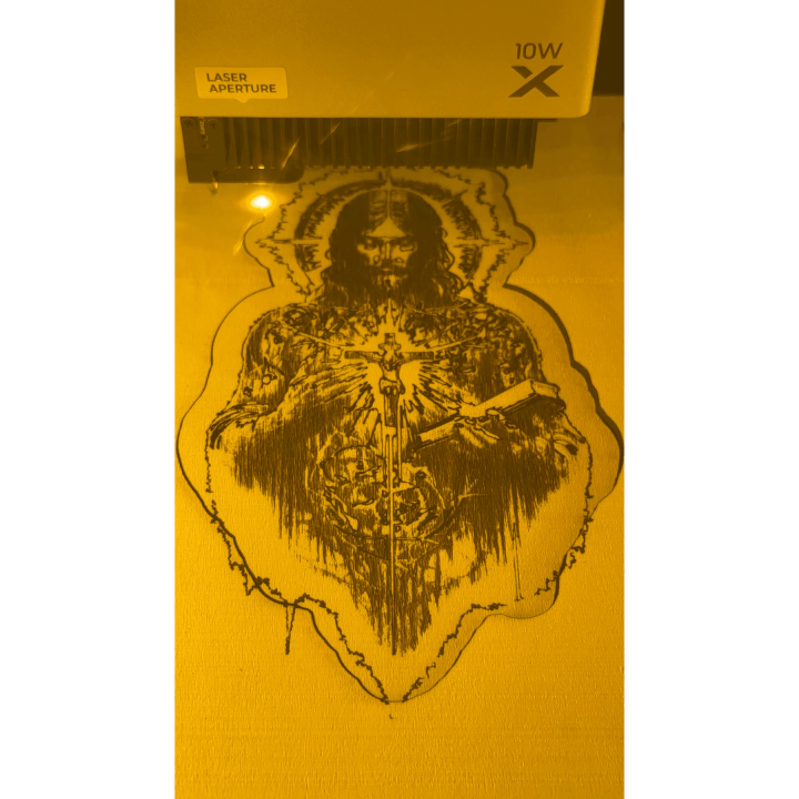 MUVANI Illuminated Sacred Heart 3D Engraved Wooden Panel