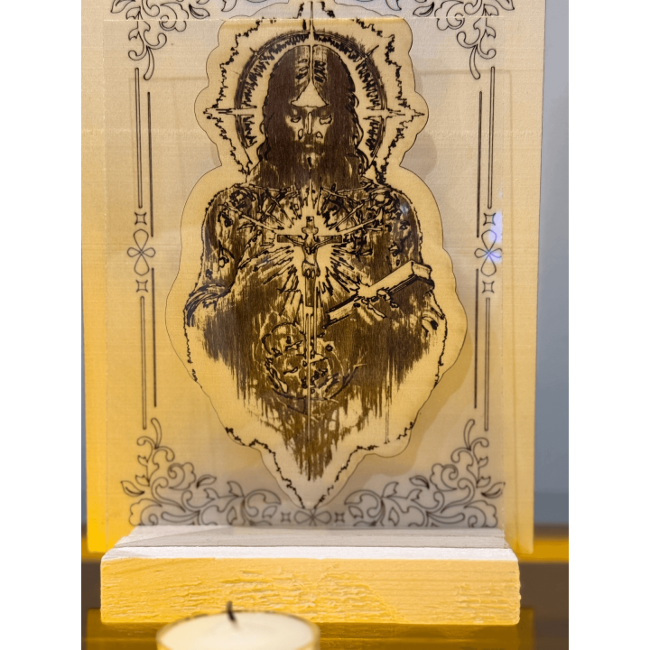 MUVANI Illuminated Sacred Heart 3D Engraved Wooden Panel