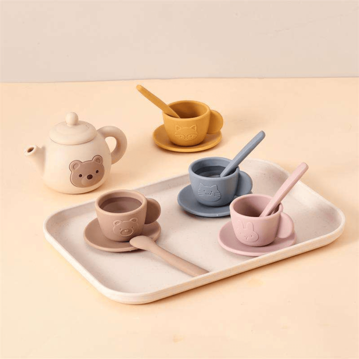 MUVANI Wooden Tea Set Tray | Pretend Play Serving Set