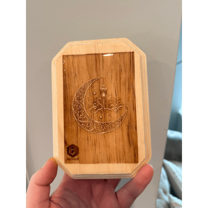 MUVANI Ramadan Crescent Engraved Wood Plaque
