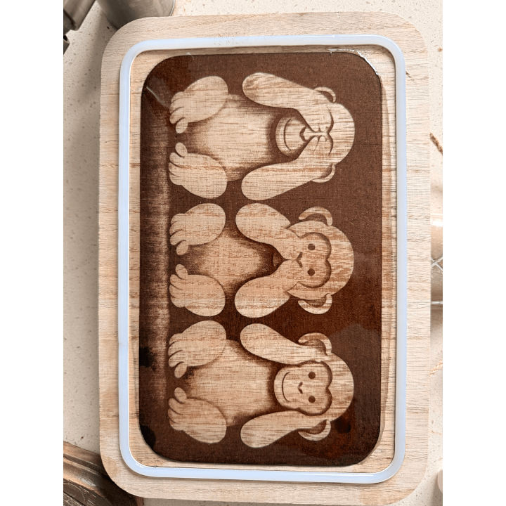 MUVANI Three Wise Monkeys Resin Wood Tray