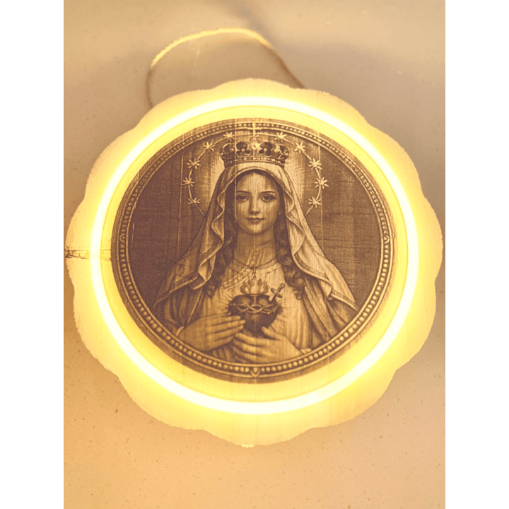 MUVANI Illuminated Sacred Heart Wood Wall Art | LED Backlit