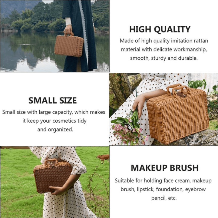 MUVANI Wicker Storage Basket Suitcase | Lidded Woven Organizer