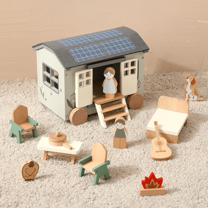 MUVANI Wooden Dollhouse Play Set | Pretend Play