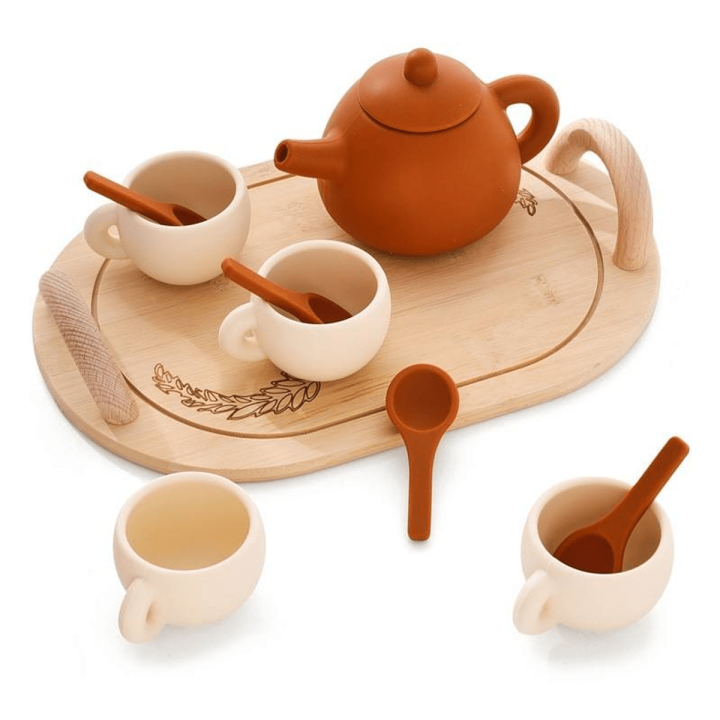 MUVANI Wooden Tea Set Tray | Pretend Play Serving Set