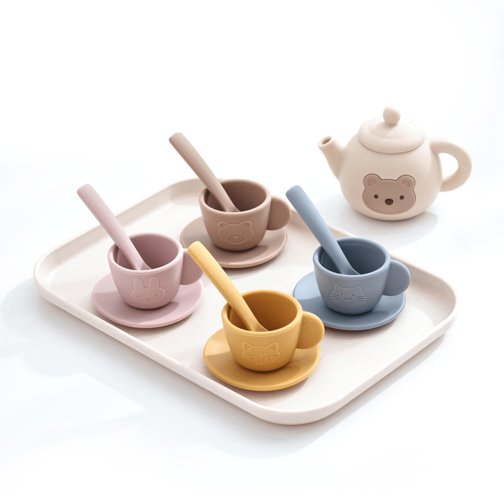 MUVANI Wooden Tea Set Tray | Pretend Play Serving Set