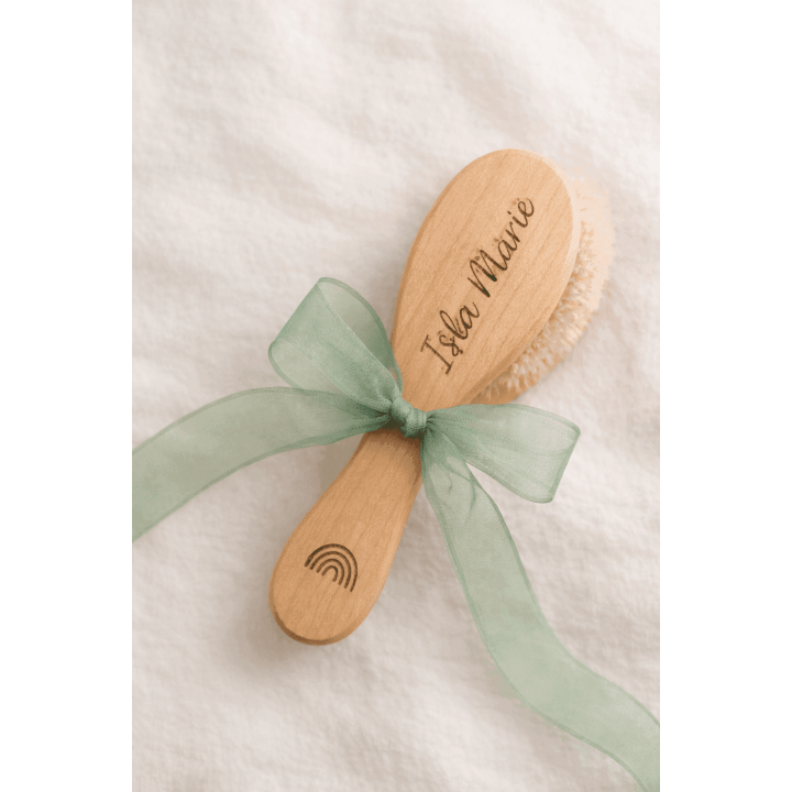 MUVANI Personalized Wooden Baby Hair Brush | Soft Natural Bristles