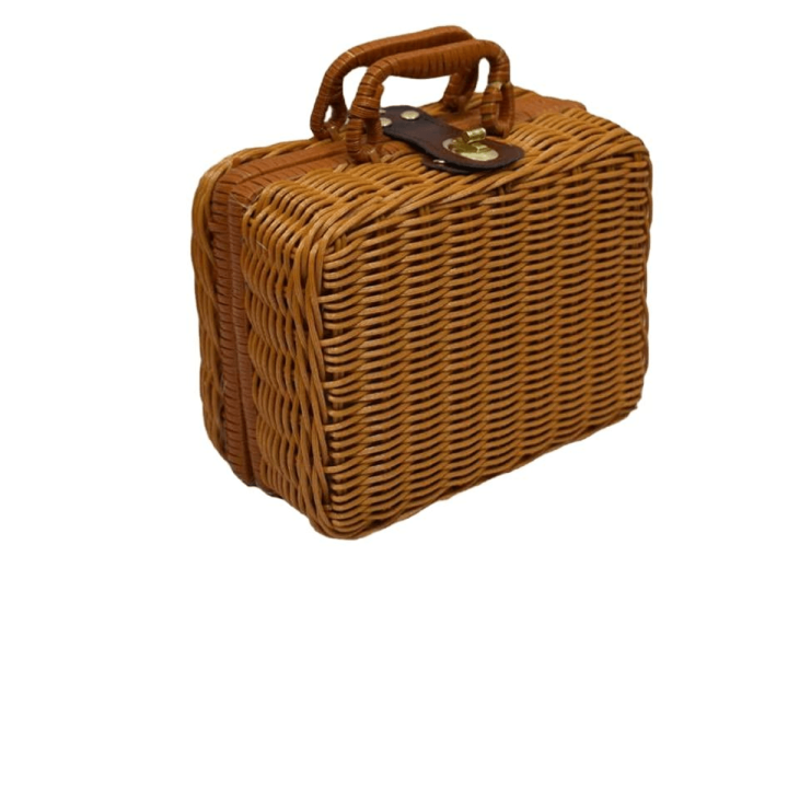 MUVANI Wicker Storage Basket Suitcase | Lidded Woven Organizer
