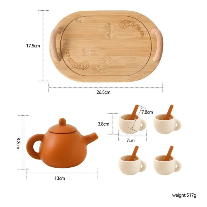 MUVANI Wooden Tea Set Tray | Pretend Play Serving Set