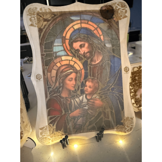 MUVANI Holy Family Stained Glass Style Wood Plaque
