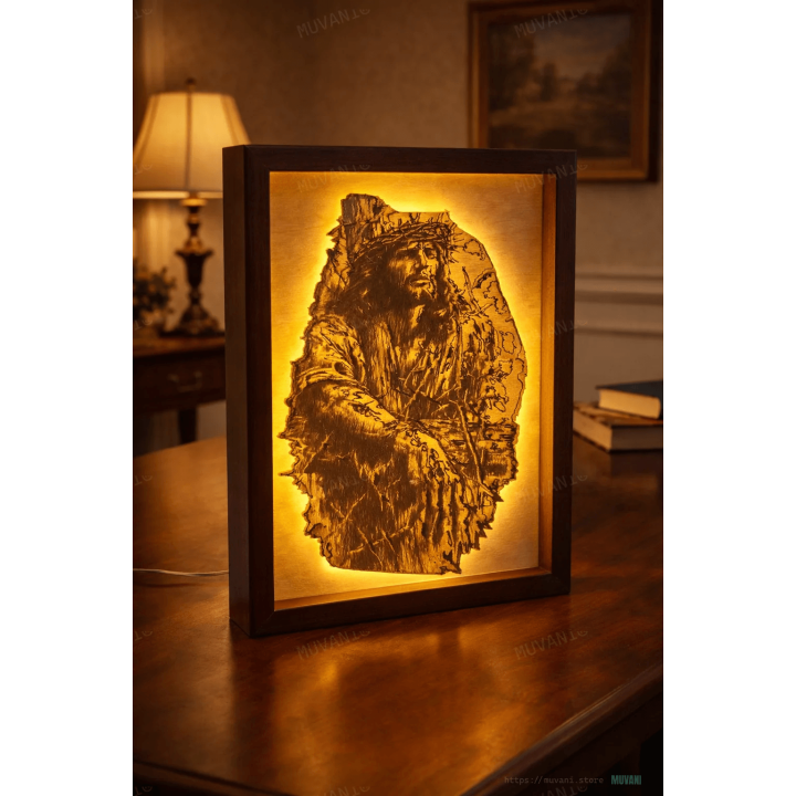 MUVANI Illuminated 3D Engraved Wooden Art Frame Wall Art