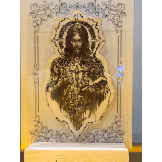 MUVANI Illuminated Sacred Heart 3D Engraved Wooden Panel