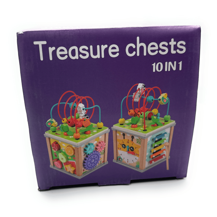MUVANI 10-in-1 Treasure Chest Activity Cube, Wooden, Educational Toy