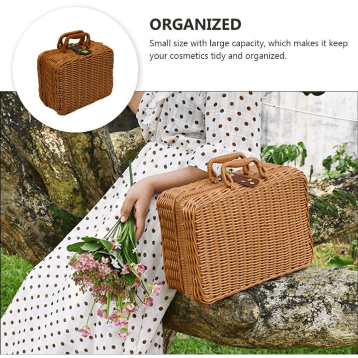 MUVANI Wicker Storage Basket Suitcase | Lidded Woven Organizer