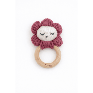 MUVANI Personalized Crochet Flower Teether Rattle | Wood Ring