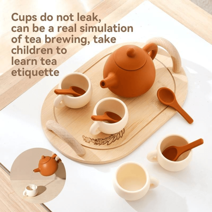 MUVANI Wooden Tea Set Tray | Pretend Play Serving Set